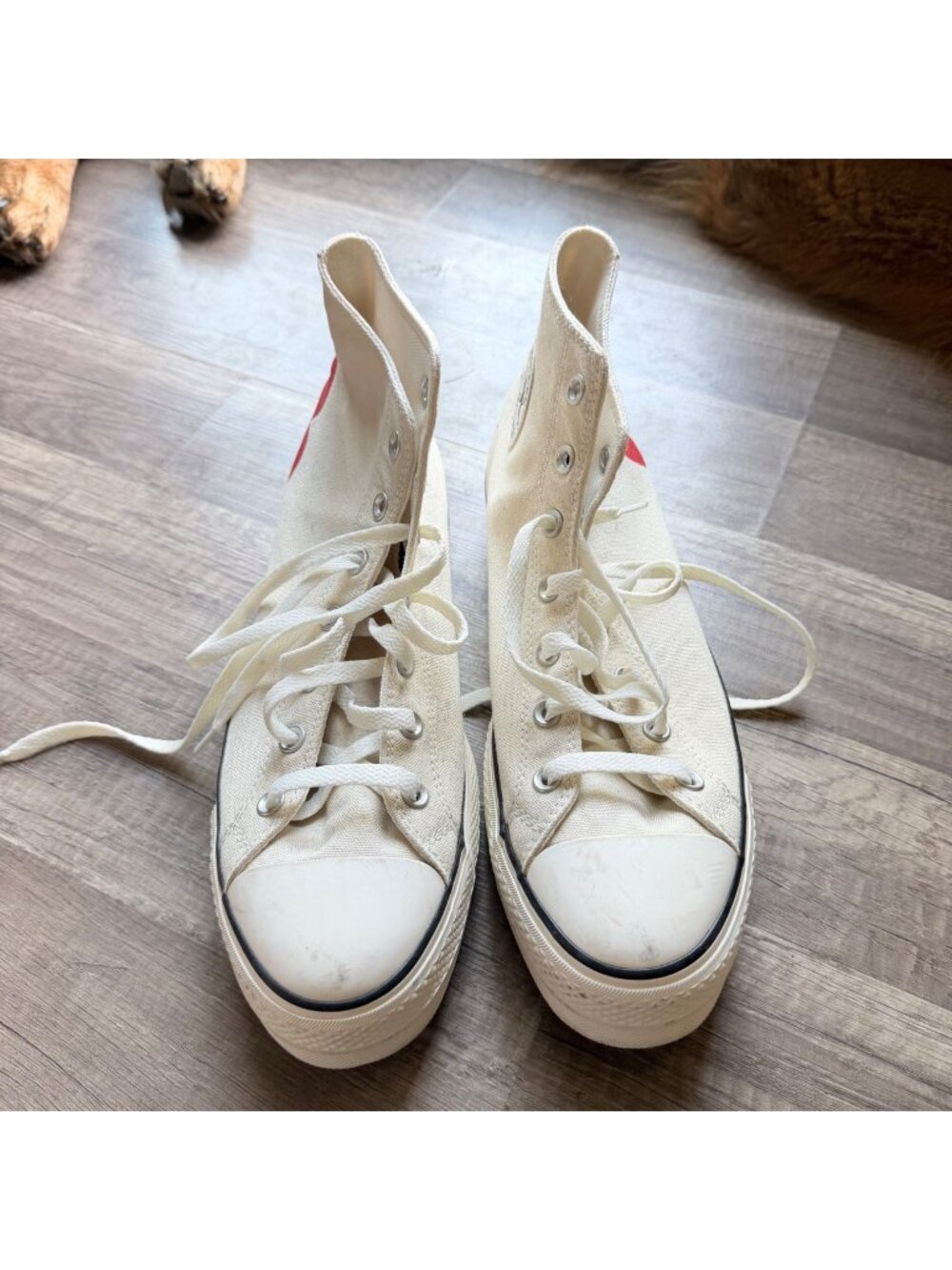 Converse Chuck Taylor All Star High-Top Sneakers White W/ Red Heart Design Mens